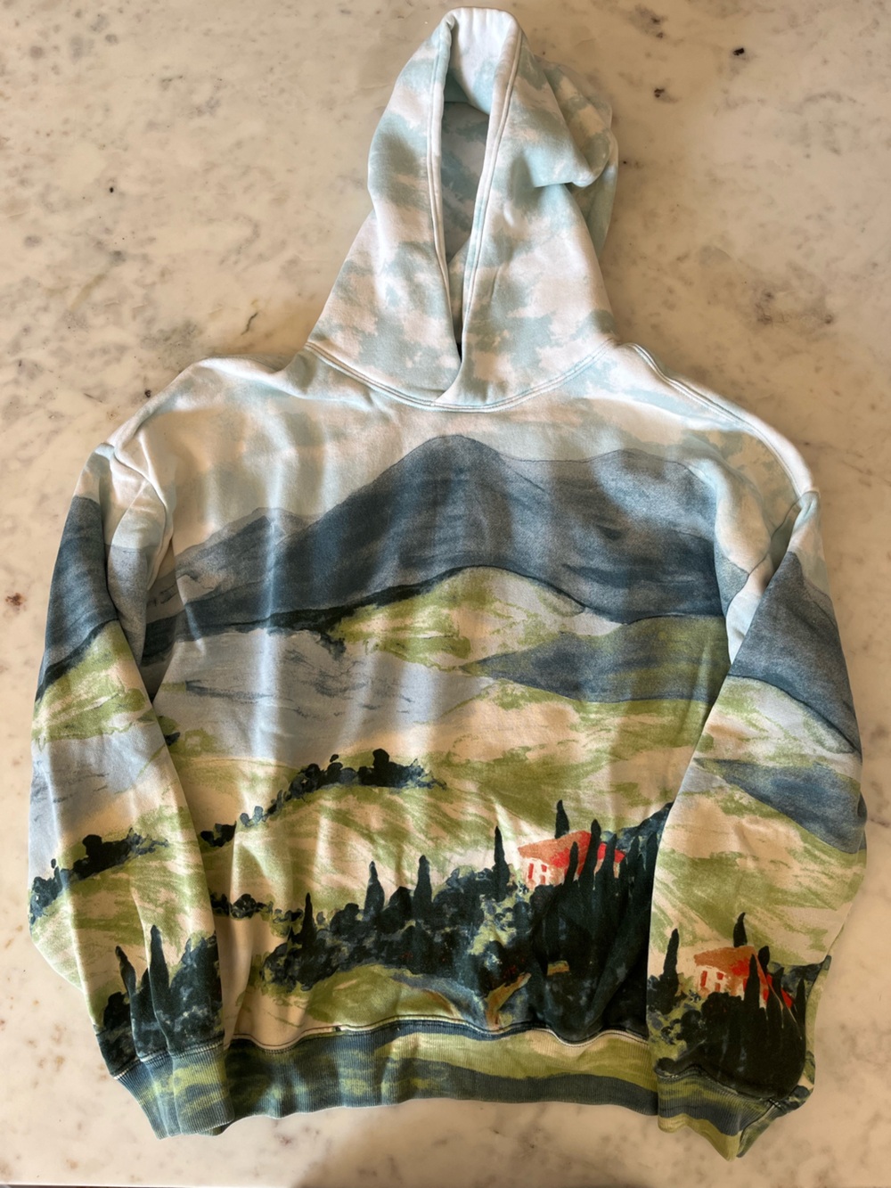Abercrombie & Fitch Scenic Landscape Hoodie in Light Blue, Green & Red
